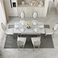 Table à manger rectangulaire de luxe avec plateau en marbre et base en métal poli, meubles pour la maison, pour les banquets et l'hôtellerie