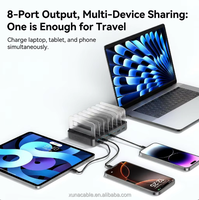 Chargeur GaN 288W, station de bureau 7 ports, organisateur de câbles USB-C rétractables, hub de charge rapide PD 100W pour ordinateur portable, smartphone, téléphone