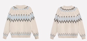 Nuovo Maglione <span class=keywords><strong>Oversize</strong></span> da Donna in <span class=keywords><strong>Maglia</strong></span> Spessa con Motivo Geometrico, Pullover Bianco Stile Fair Isle Retrò - Product Image 3