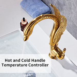 Châu Âu Cổ Nghệ Thuật Duy Nhất Xử Lý Sang Trọng Vàng Cổ Ngỗng Thiên Nga Chim Brass Sàn Gắn Phòng Tắm Rửa Lưu Vực Vòi Nước - Product Image 2