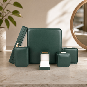 Zebopak Jewelry Collection Set Manufacturer Sage Forest Green PU Leather <b>Ring</b> Earring Necklace Display Box - Product Image 1