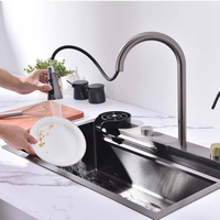Évier de cuisine moderne en acier inoxydable nano, à cuve unique, rectangulaire, épaisseur 3 mm, surface brossée, multifonctionnel, avec robinet cascade