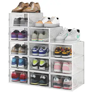 Shoe Box Organize Clear Buckles Containers Storage Stackable Foldable Transparent Plastic Shoe Box