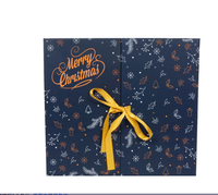 Boîte cadeau bleu marine personnalisable pour bijoux, cosmétiques, bougies, avec fermeture à nœud, motif flocon de neige et sapin, emballage hiver, vente en gros