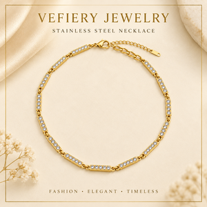 Collar Delgado de Oro con Barra de Cristales de Una Sola Hilera para Mujer, Joyería Diaria de Oficina, Suministro de Fábrica - Product Image 1