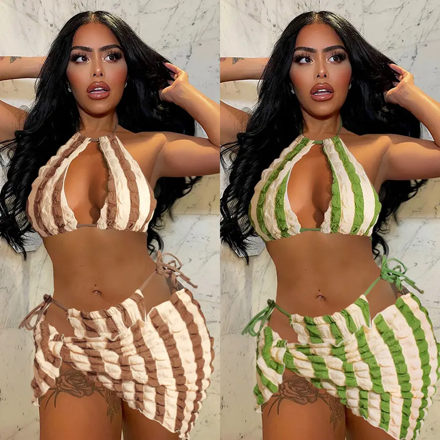 Fashion Summer Hot Sexy Stripe Bathing Suits Swimwear&Beachwear Bikini Set suit Bikini 3 Piece Swimsuit Set Swimwear