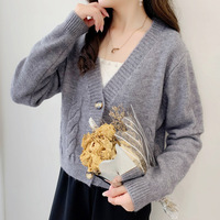 Cardigan en maille torsadée ajusté pour femme, collection Printemps-Automne 2026, couleur unie, grande taille, taille haute, long, en polyester/coton, col en V