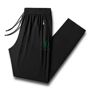 2024 Summer New Trend Men's Casual Pants Quick Dry Ice Silk with Thin Elastic Comfortable Trousers