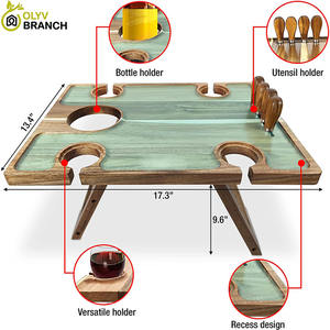 Plateau pliable en bois, 4 porte-verres, planche à fromage OEM/ODM, Table de pique-nique Portable en bois d'acacia avec couteau - Product Image 3