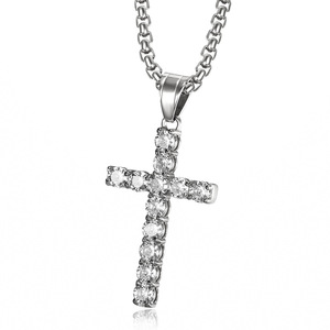Collar con Colgante de Cruz de Acero Inoxidable 316L Chapado en Oro con Incrustaciones de Circonio, Joyería Cristiana para Hombre, Éxito de Ventas en Europa y América - Product Image 5