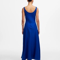 Robe longue décontractée 100 % lin pour femme, col rond, sans manches, taille fendue, lavable, respirante, infroissable, motif uni
