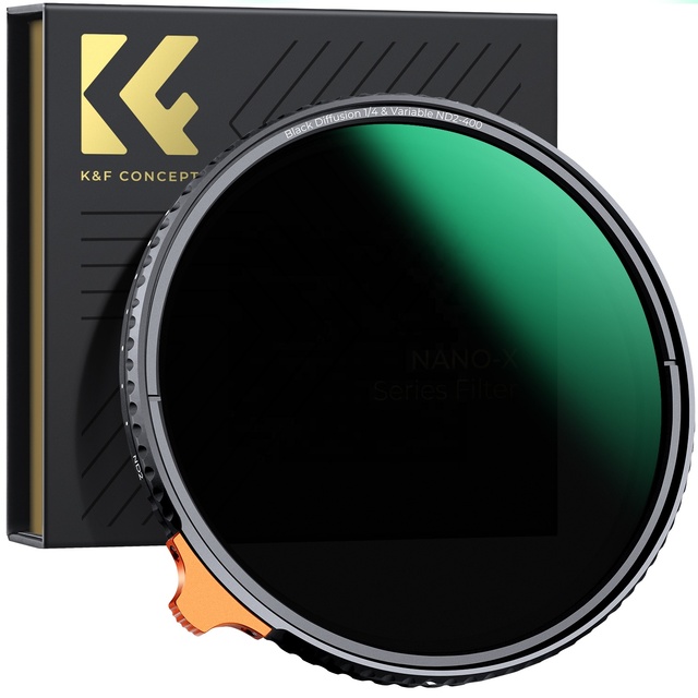 K&F Concept 82mm Black Mist 1/4 + ND2-400 Variable ND Filter With Double-sided 28-layer Anti-reflection Green Film