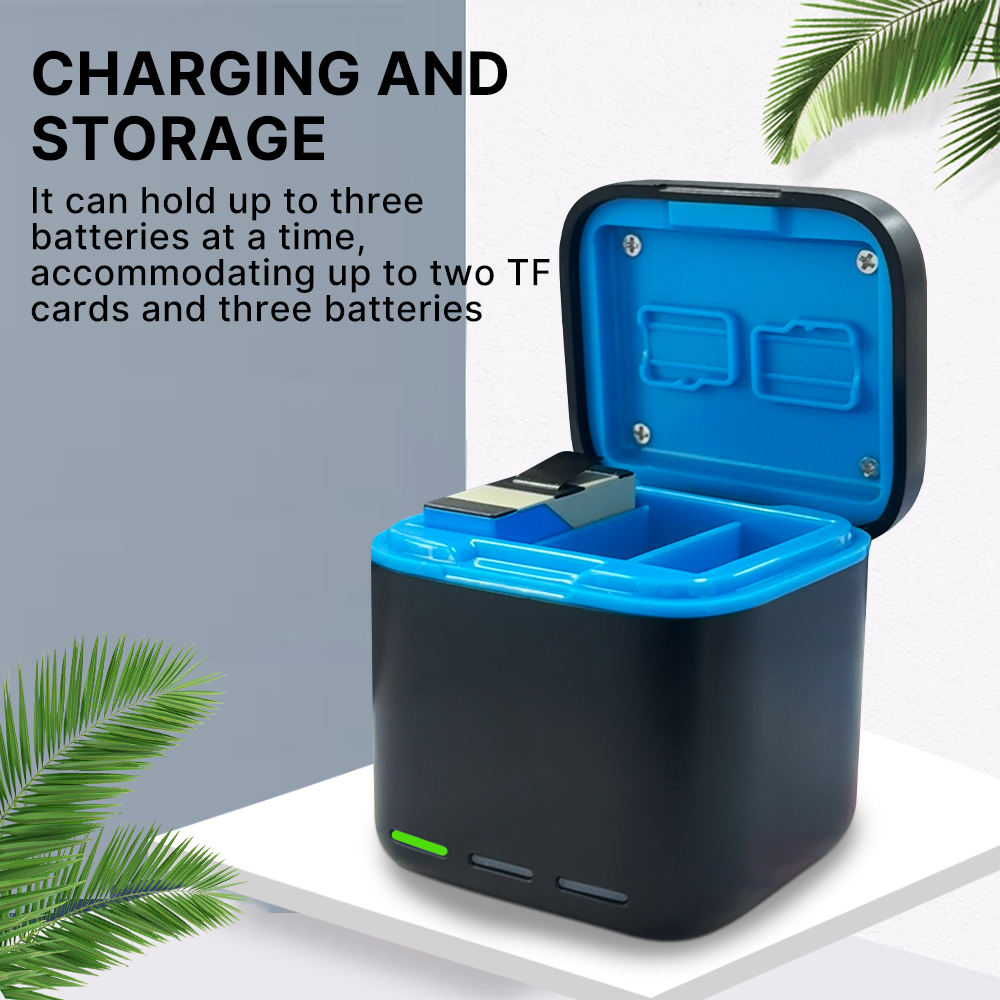 Hongdak Battery Charger for Go Pro 13 Camera Accessories Card Storage Box 3-Channel Battery Charger Box