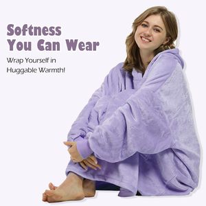 Sweat-shirt à capuche surdimensionné en microfibre lavande, style couverture, en polaire portable, pour adultes, hommes et femmes, cadeau idéal - Product Image 4