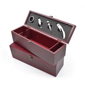 Boîte de rangement à vin en bois avec gravure laser personnalisée du logo, cadeau avec un ensemble de 4 accessoires pour le vin - Product Image 1