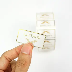Kendinden yapışkanlı özelleştirilmiş baskı temizle altın folyo çıkartmalar şeffaf Logo etiketi