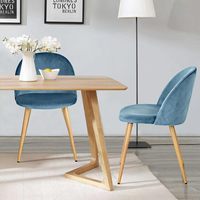 Cuisine moderne romantique salon chaises de salle à manger rembourrées siège coussin en velours bleu clair avec pieds en métal finition bois