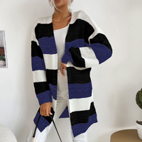 Pulls en tricot décontractés à manches longues et à devant ouvert pour femmes, style kimono rayé avec poches