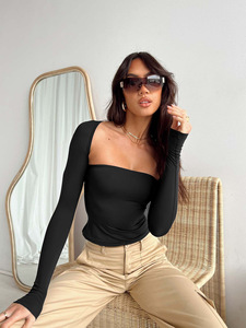 Nouvel arrivage à la mode é<span class=keywords><strong>t</strong></span>é Sexy Boob bustier tubulaire <span class=keywords><strong>T</strong></span>-<span class=keywords><strong>shirt</strong></span> à manches longues chemisier moulant deux pièces chemisier pour femmes - Product Image 5