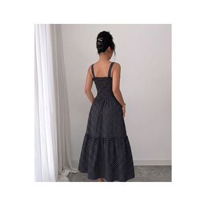 Women's Polka Dot Strappy <b>Long</b> Viscose Dress 125 Cm Evening Wear - Product Image 4