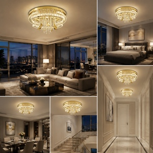 In Stock Modern Elegant Stainless Steel <b>LED</b> Double Layer <b>Crystal</b> <b>Ceiling</b> <b>Light</b> Changeable 3 Colors for Villa Apartment Hotel - Product Image 3