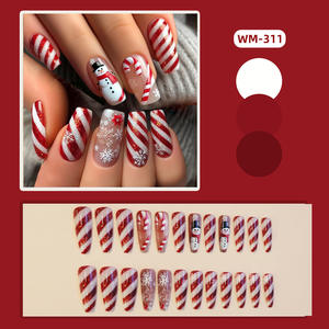 WM-311 rouge blanc rayé Long T <span class=keywords><strong>ongles</strong></span> conseils portable noël neige bonhomme de neige ligne décoration 24 pièces doigt en gros - Product Image 3
