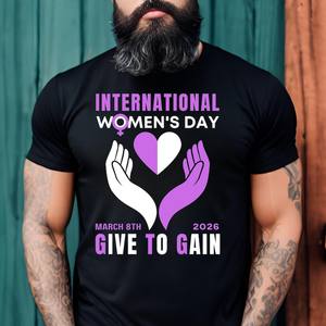 Iwd2026 T-shirt per la Giornata della Donna a maniche corte in cotone stampato casual con scollo a O vestibilità regolare logo frontale Give To Gain - Product Image 3