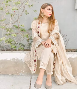 Ensemble de 3 pièces en coton pour femmes, shalwar kameez, avec broderie, style formel, design modeste, vêtements d'été - Product Image 6