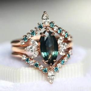 Anello Geometrico A127 con Gemma, Acquamarina Taglio Marquise, Montatura a Griffe, Pietra Naturale, Anelli di Fidanzamento alla Moda per Donne - Product Image 2