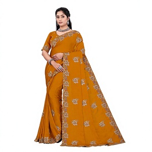 Vexotrend Indian Designer Women's Satin Chiffon <b>Saree</b> Embroidery Swarovski Patola Design Traditional Style Wedding Party Diwali - Product Image 1