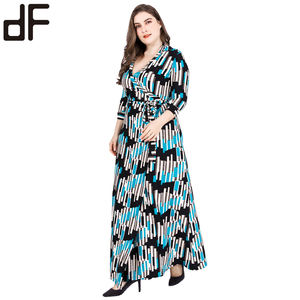 Venta al por mayor 2025 Maxi vestidos casuales para mujeres de talla grande cintura con cinturón temporada otoño para damas <span class=keywords><strong>maduras</strong></span> chicas <span class=keywords><strong>gordas</strong></span> tallas 5XL - Product Image 3