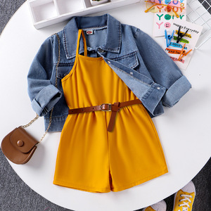 Vêtements pour bébés, vêtements pour filles de 2 à 7 ans, printemps et automne, avec bretelles et shorts, veste <span class=keywords><strong>en</strong></span> <span class=keywords><strong>jean</strong></span> avec ceinture - Product Image 5