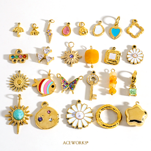 Sueño Dorado de Verano |   Colgante de Acero Inoxidable con Baño de Oro PVD de 18K para Fabricación de Joyería DIY |   Vida Marina, Palmeras, Playa y Vacaciones - Product Image 6