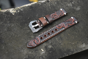 Engraved 18mm 20mm 22mm 24mm Handmade <strong>Wrist</strong> Watch Band Genuine <strong>Leather</strong> Bracelet Watch <strong>Strap</strong> - Product Image 4