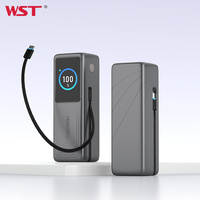 Powerbank WST dengan Kabel Pengisi Daya Terintegrasi, Layar LED, Pengisian Cepat PD 100W dan 140W, Kapasitas Tinggi 30000mAh untuk Laptop