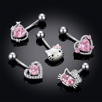 Nouveau piercing de nombril unisexe en acier inoxydable rose avec zircon rose en forme de cœur et trèfle à quatre feuilles, idéal pour un cadeau de mariage