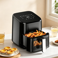 Friteuse à air électrique carrée moderne 4,5 L 1200 W noire, cuisinière autonome avec panier amovible pour camping-car
