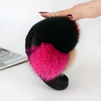 Sandales d'été pour femmes en fourrure de renard avec pompon, semelle en caoutchouc, style claquettes, pour l'extérieur