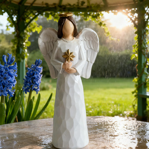 Ornements en résine, figurine de fille tenant un cheval, statue d'ange, ornements peints à la main, décoration de la maison, petite table - Product Image 2