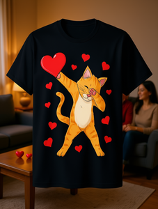 T-shirt da uomo per San Valentino con design gatto tabby arancione, 100% cotone, vestibilità ampia, girocollo, manica corta, casual, lunghezza normale - Product Image 2
