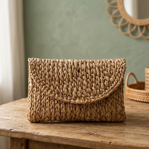 Bolso de mano de paja Kuana estilo boho-chic para mujer, diseño bohemio cosido artesanalmente, cierre magnético, portátil para un estilo en capas - Product Image 2
