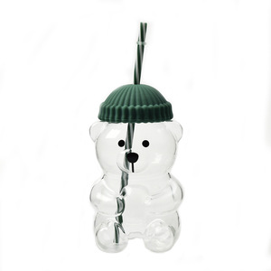 Bottiglia d'Acqua in Vetro a Forma di Orso con Cannuccia e Coperchio in Maglia, Riutilizzabile e Portatile per Bambini e Adulti - Product Image 2