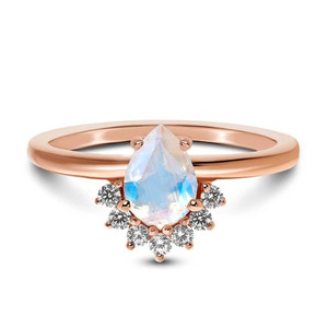 Nouveau Design Minuscule Bijoux 925 Argent Sterling 14k Plaqué Or Rose Naturelle Taillée en Poire Pierre De Lune Délicate Bague Pour Les Filles - Product Image 2