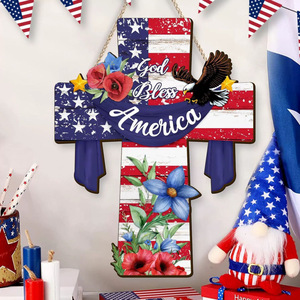 Décoration de porte en bois pour le 4 juillet, Jour de l'Indépendance, motif étoile rouge, blanc et bleu, ornement de bienvenue pour l'entrée principale de la maison, style traditionnel - Product Image 4