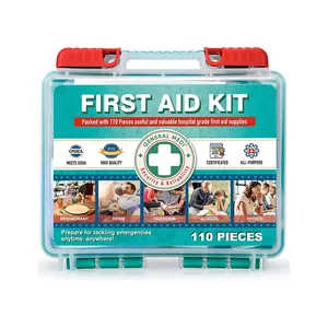 OEM nuevo tipo 110 piezas caja rígida botiquín de primeros auxilios caja de primeros auxilios de plástico para viajes hogar y escuela
