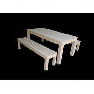 Juego de chat de madera de acacia de estilo moderno Ministle, 2 bancos y 1 mesa para muebles de exterior - Product Image 1