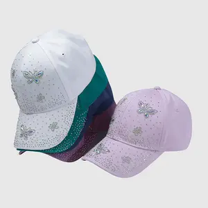 Women Full Crystal Big Butterfly Hat Denim Bling Studded Rhinestone Sun Ttuck Hats Custom Logo Casquette Summer Baseball Caps