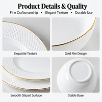 Service de table en porcelaine dorée peinte à la main, motif treillis gaufré blanc, style simplicité moderne, pour la maison et l'hôtellerie, durable et compatible micro-ondes