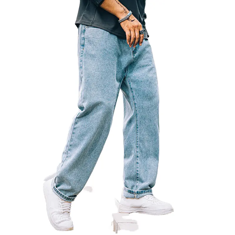 All'ingrosso blu personalizzato plus size coreano in bianco y2k dritto largo gamba larga denim jeans larghi pantaloni da uomo per gli uomini