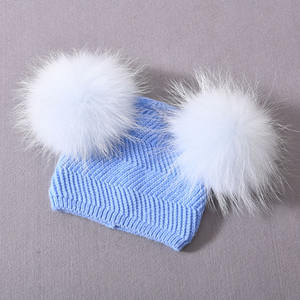 Mignon <span class=keywords><strong>Pompon</strong></span> Chapeau D'hiver En Tricot Enfants Casquette Avec Vraie Boule De Fourrure De Raton Laveur Bébé <span class=keywords><strong>Amovible</strong></span> Fourrure Pom Pom Enfants Chapeau De Fourrure D'hiver - Product Image 5